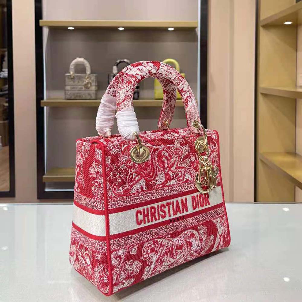 Dior Women Medium Lady D-Lite Bag Raspberry Toile de Jouy Reverse Embroidery - image 4