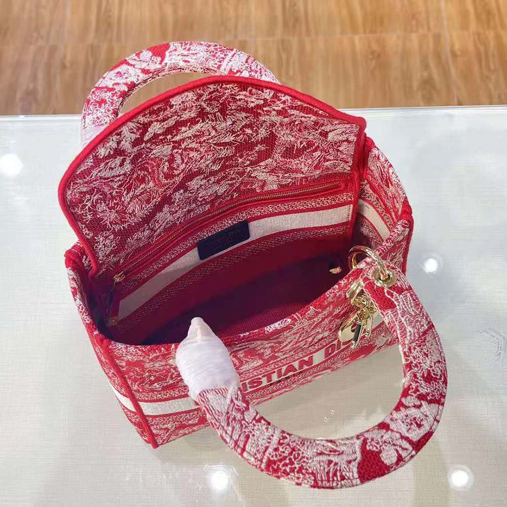 Dior Women Medium Lady D-Lite Bag Raspberry Toile de Jouy Reverse Embroidery - image 6