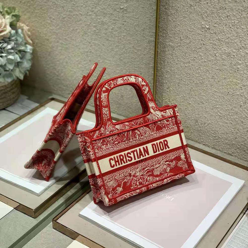 Side angle showing antique gold hardware on Dior Women Mini Dior Book Tote