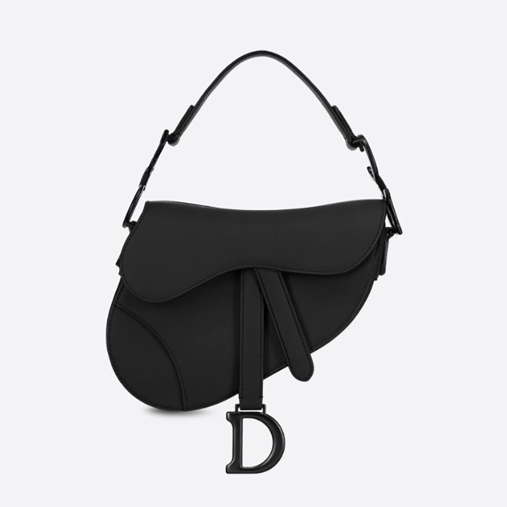 Front view of Dior Women Mini Saddle Bag Black Ultramatte Calfskin