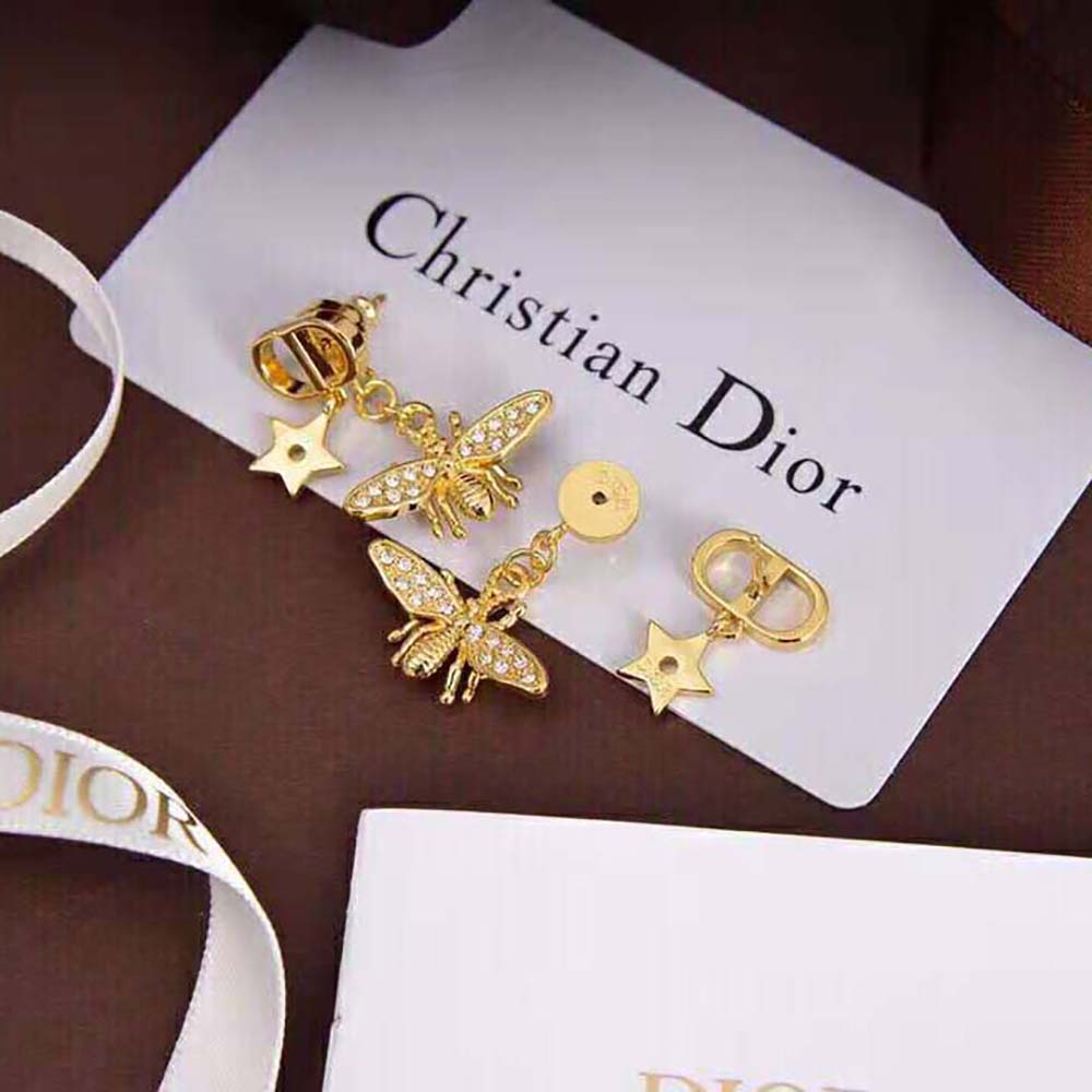 Dior Women Petit CD Earrings Gold-Finish Metal and White Crystals - image 6