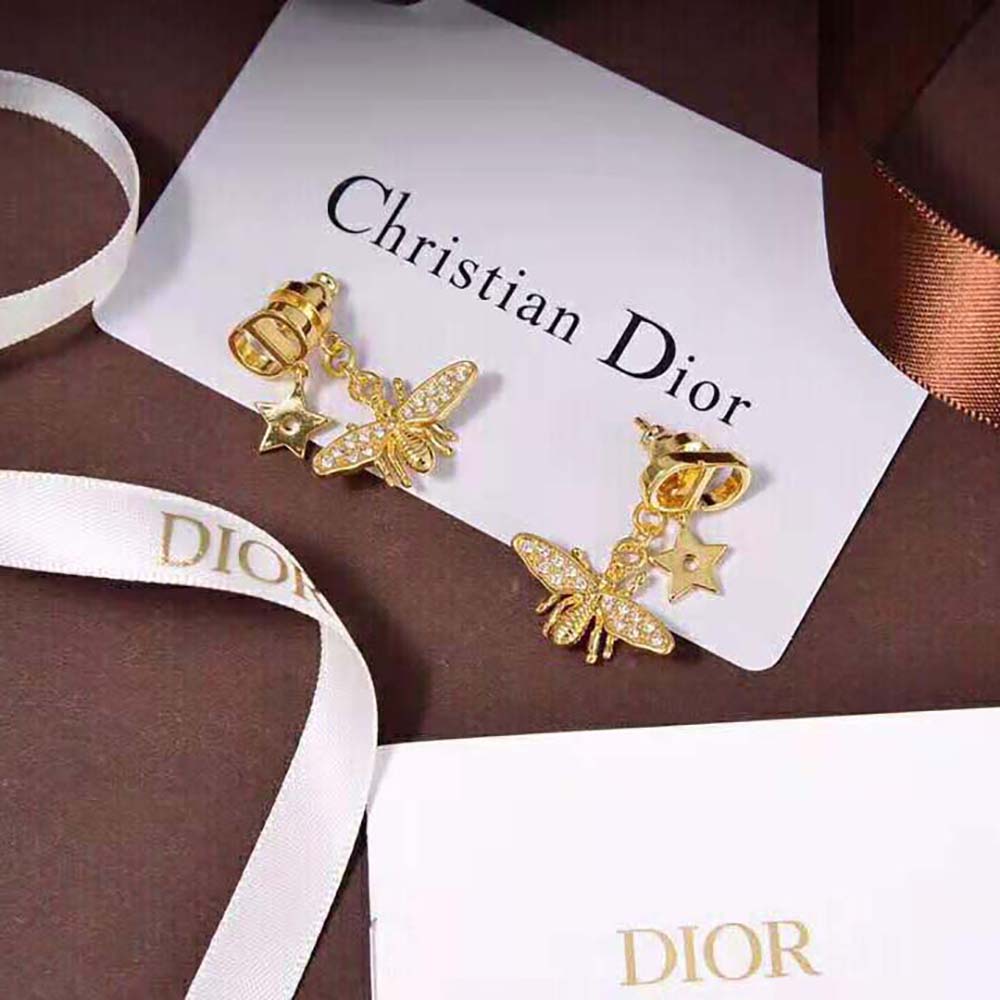 Dior Women Petit CD Earrings Gold-Finish Metal and White Crystals - image 5