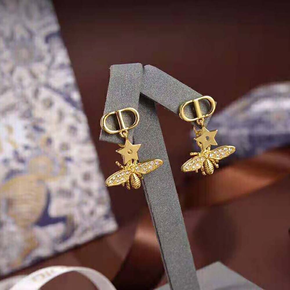 Dior Women Petit CD Earrings Gold-Finish Metal and White Crystals - image 4