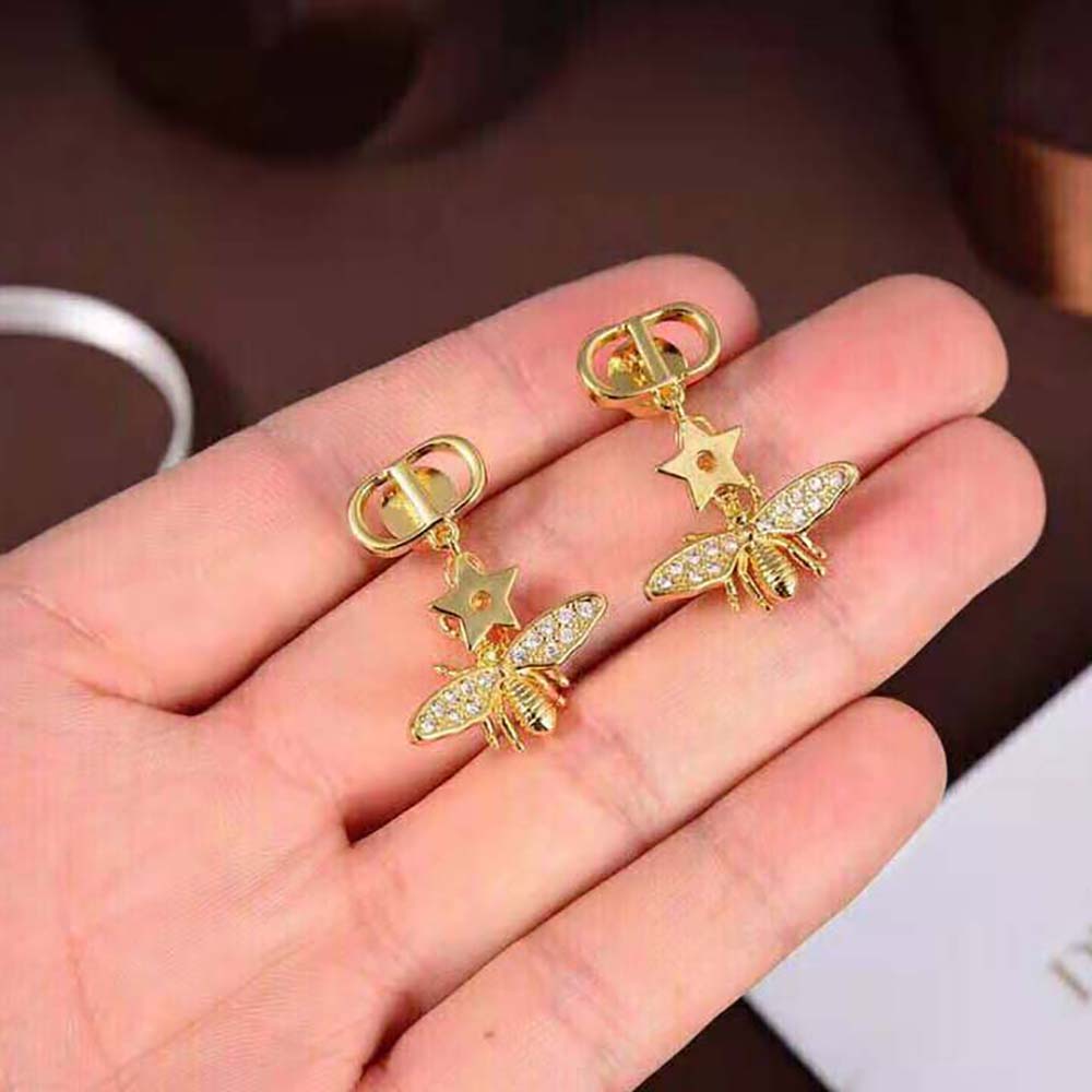 Dior Women Petit CD Earrings Gold-Finish Metal and White Crystals - image 7