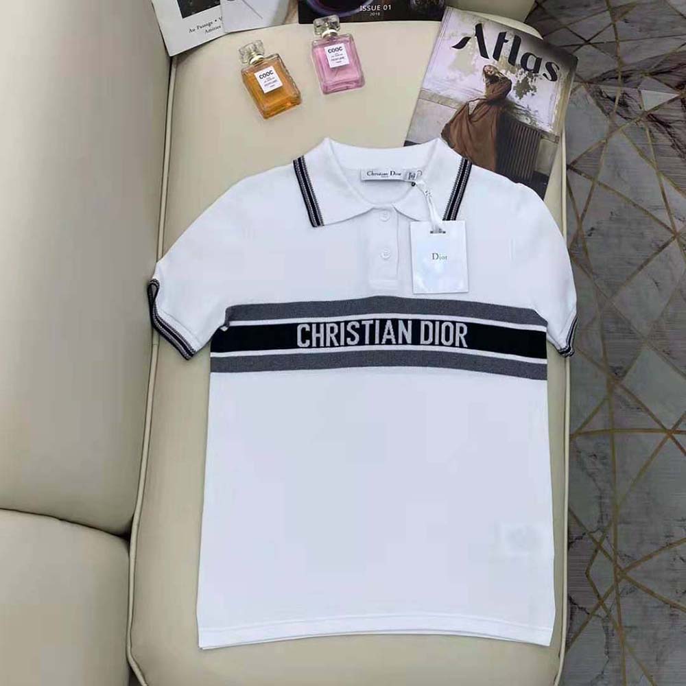 Close-up of collar and embroidered logo on Dior Women Polo Shirt