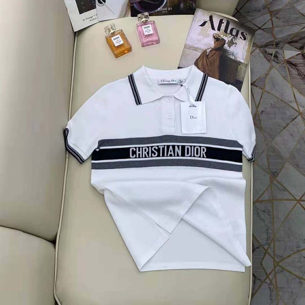 Dior Women Polo Shirt White and Navy Blue Cotton Jersey - image 4