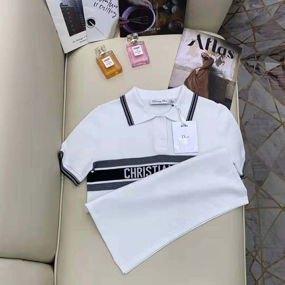 Dior Women Polo Shirt White and Navy Blue Cotton Jersey - image 5