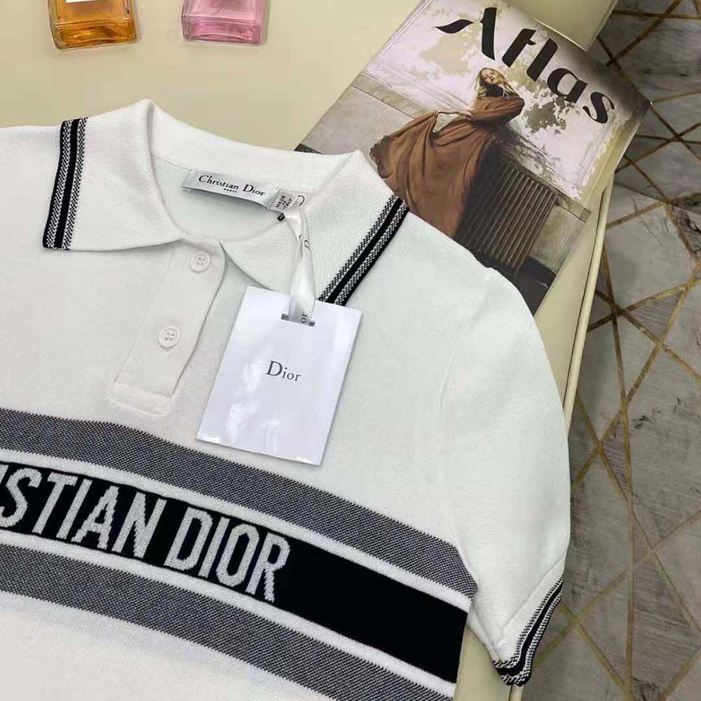 Dior Women Polo Shirt White and Navy Blue Cotton Jersey - image 8
