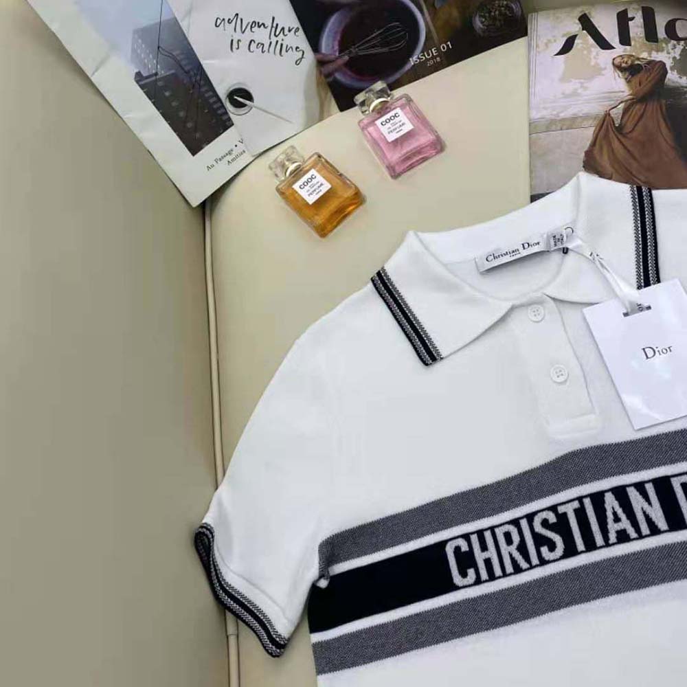 Dior Women Polo Shirt White and Navy Blue Cotton Jersey - image 7