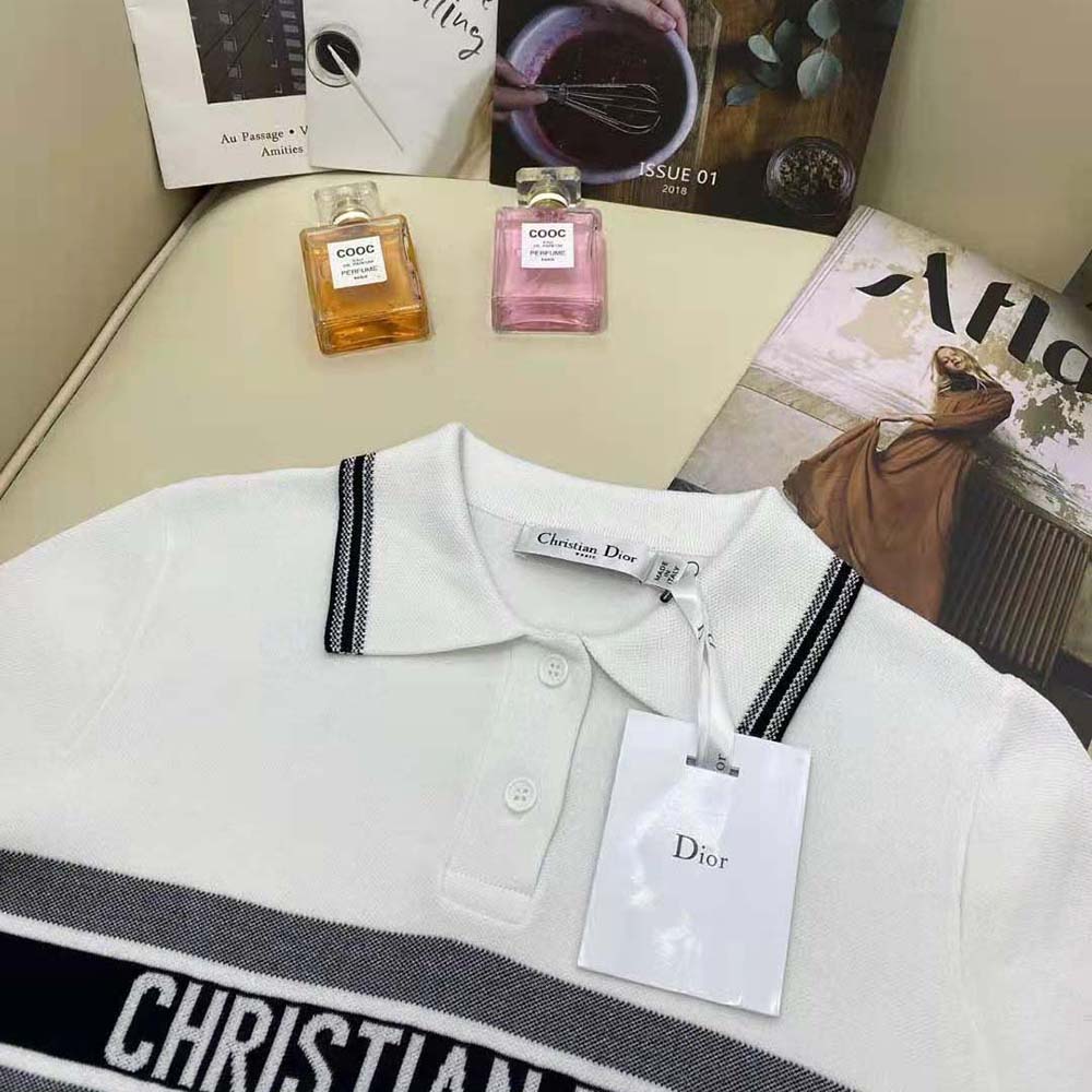 Dior Women Polo Shirt White and Navy Blue Cotton Jersey - image 6