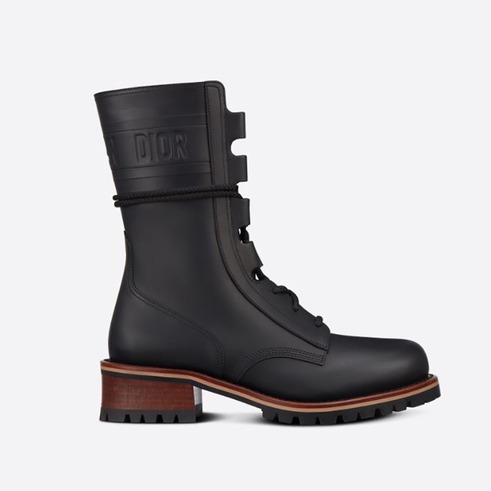 Side angle of Dior Women Quest Boot Black Embossed Calfskin showing silhouette