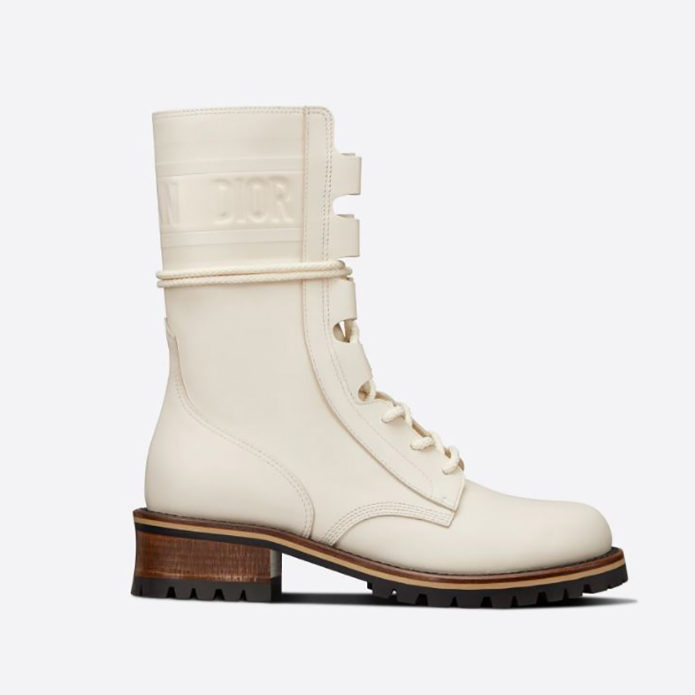 Front angle of Dior Women Quest Boot White Embossed Calfskin