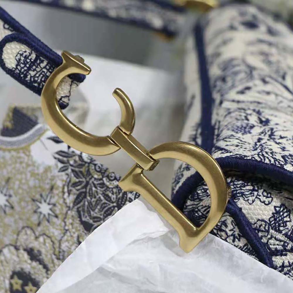 Dior Women Saddle Bag Blue Toile de Jouy Embroidery - image 9