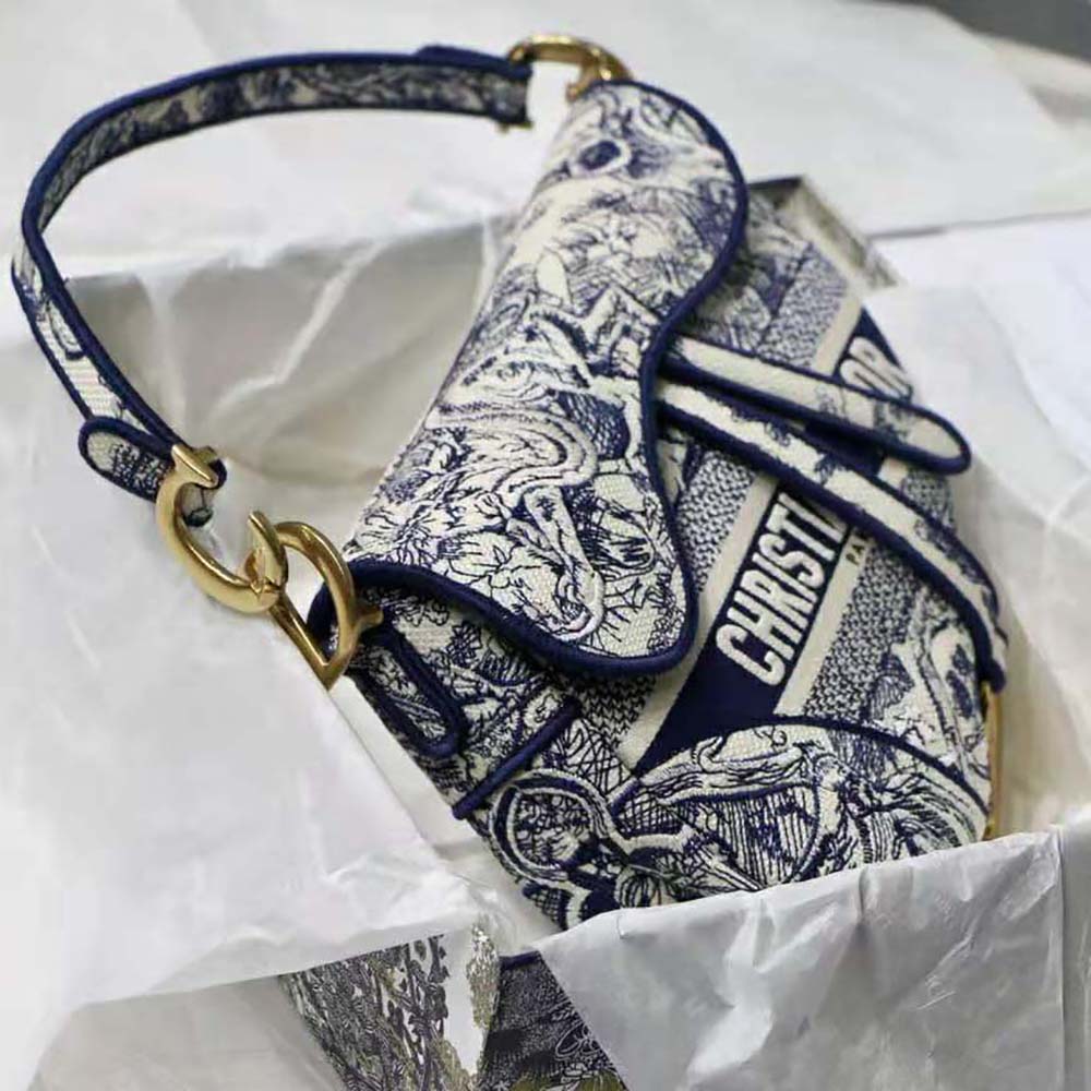 Dior Women Saddle Bag Blue Toile de Jouy Embroidery - image 4