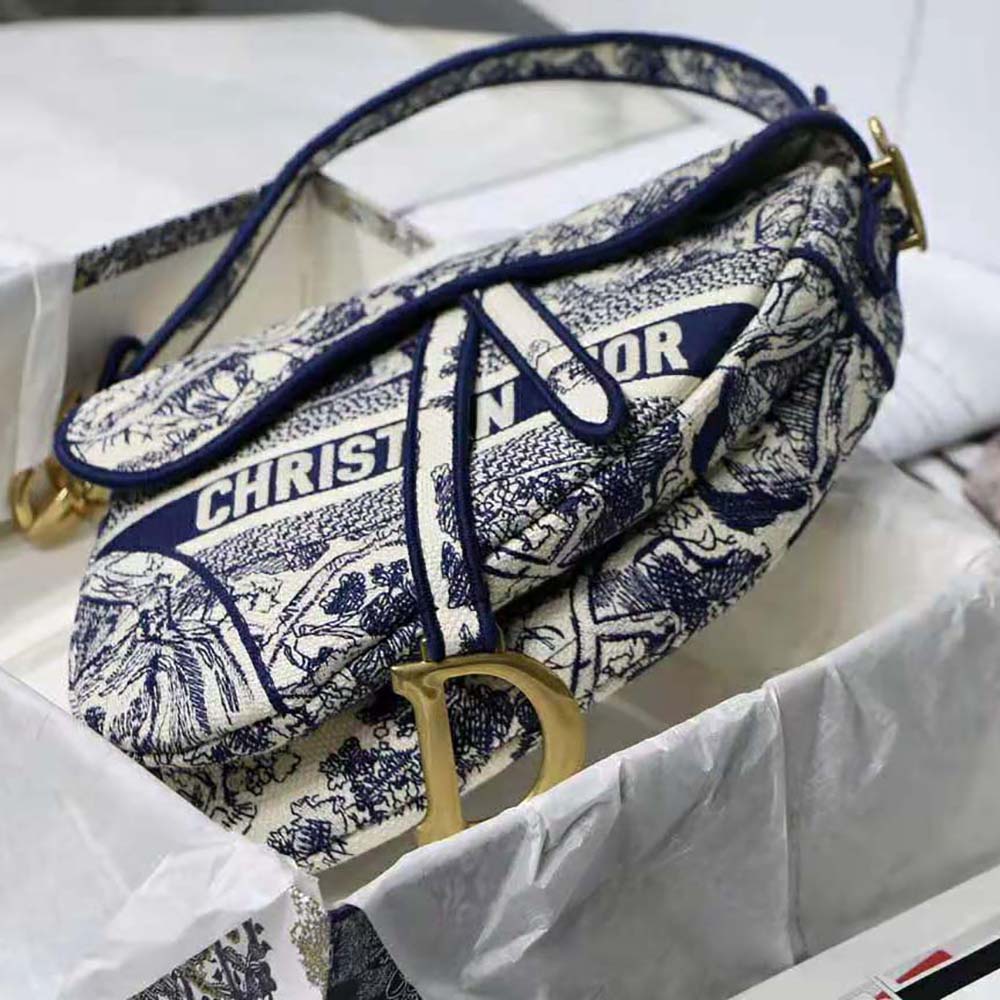 Dior Women Saddle Bag Blue Toile de Jouy Embroidery - image 5