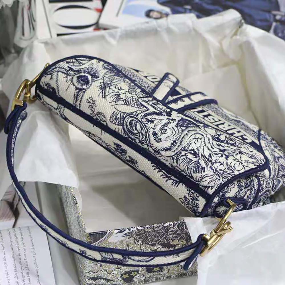 Dior Women Saddle Bag Blue Toile de Jouy Embroidery - image 6