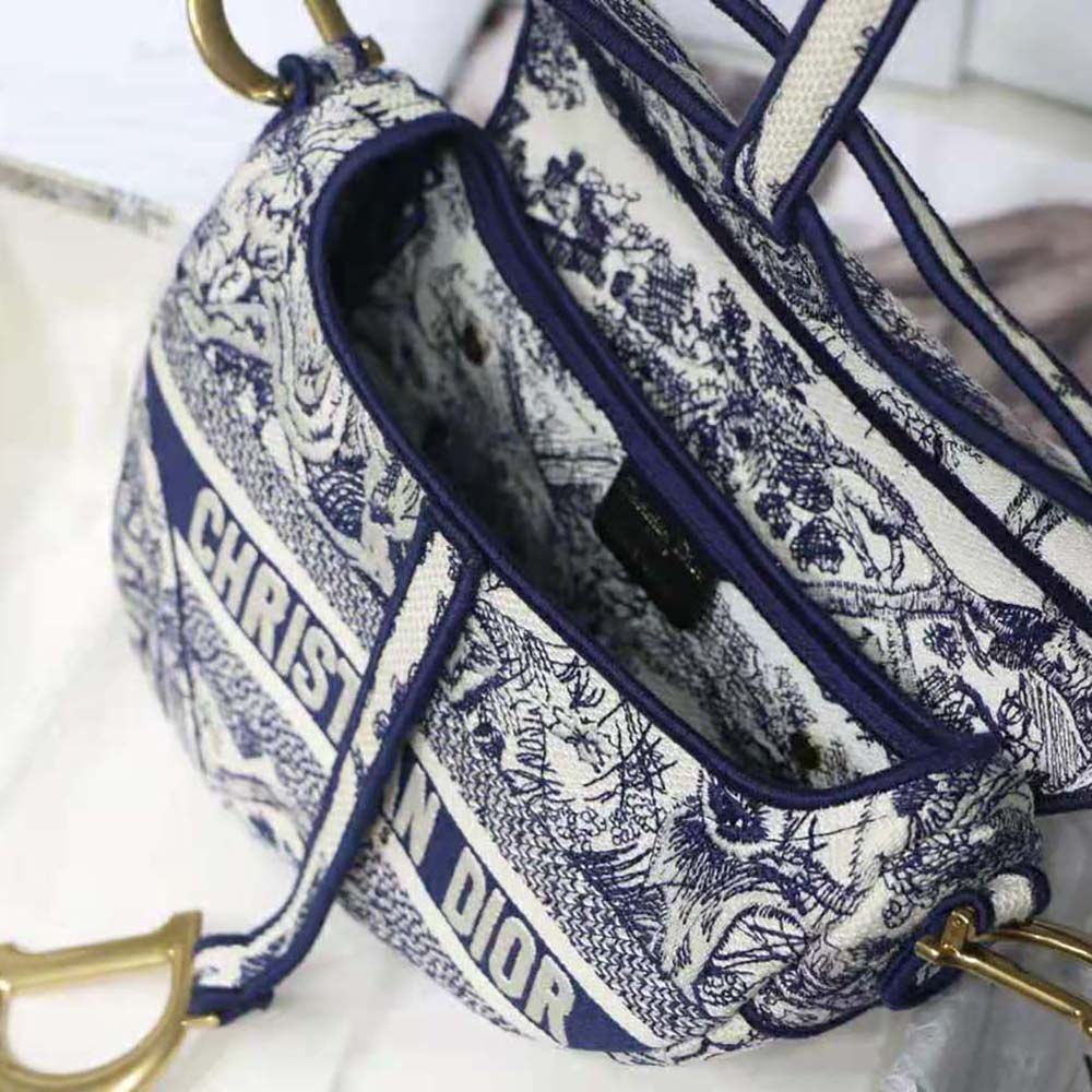 Dior Women Saddle Bag Blue Toile de Jouy Embroidery - image 7