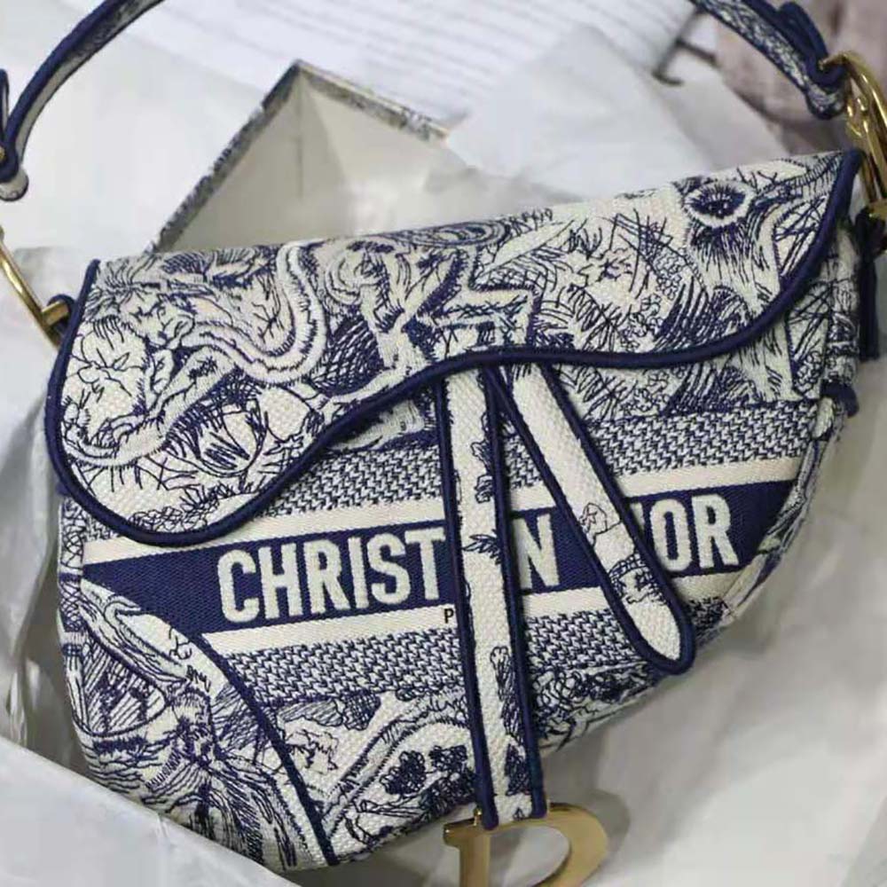 Dior Women Saddle Bag Blue Toile de Jouy Embroidery - image 8