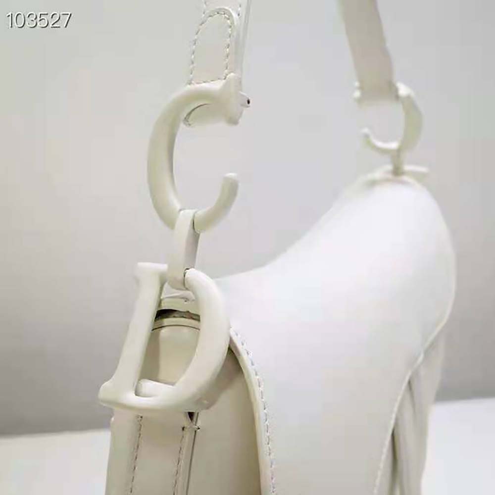 Side angle showing silhouette of Dior Women Saddle Bag Latte Ultramatte Calfskin