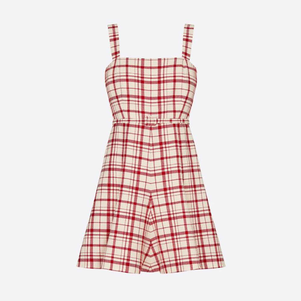 Front view of Dior Women Short Dress Raspberry and White Check n Dior Pop Wool Twill