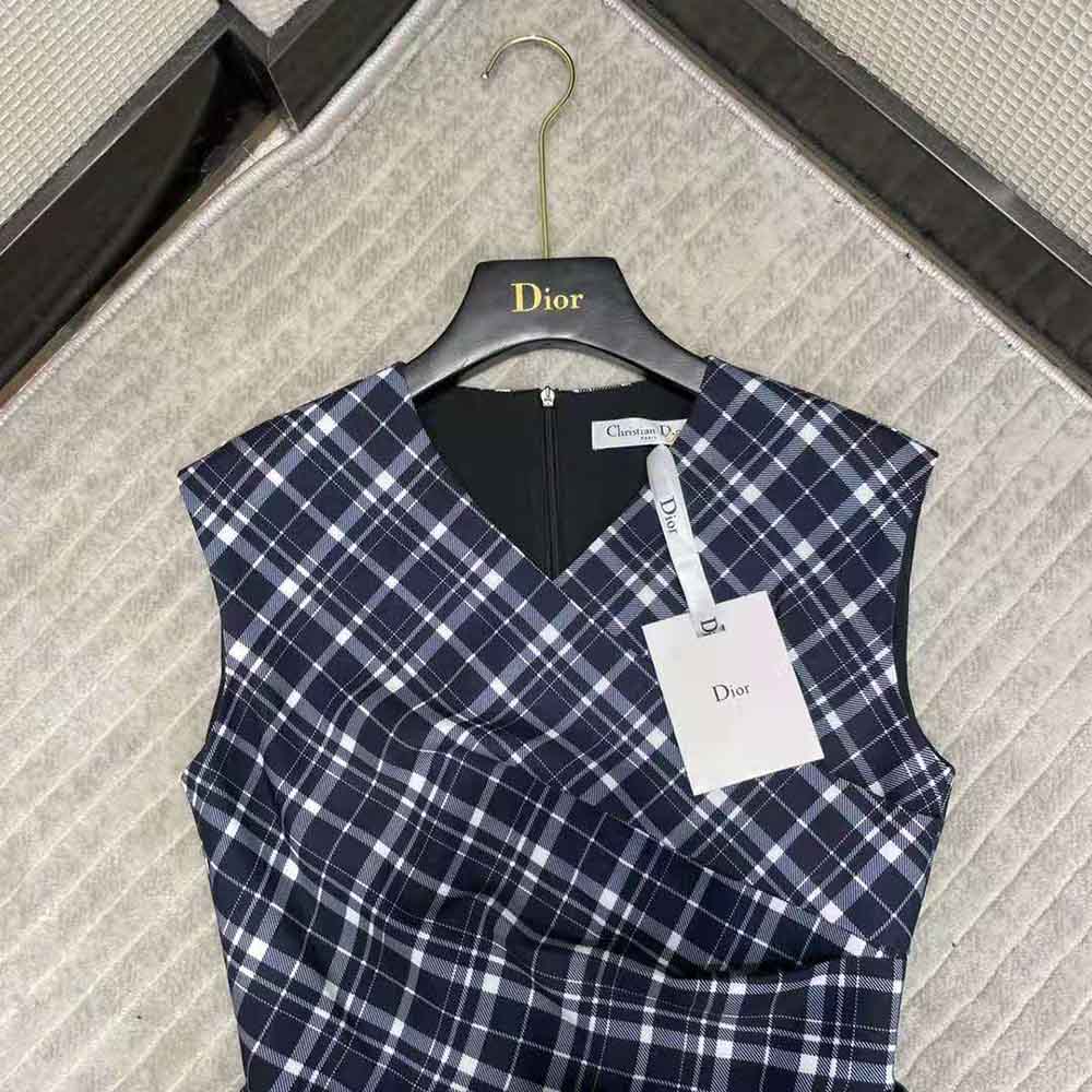 Dior Women Short Wrap-Over Dress Navy Blue Check’n’Dior Pop Wool Twill - image 4