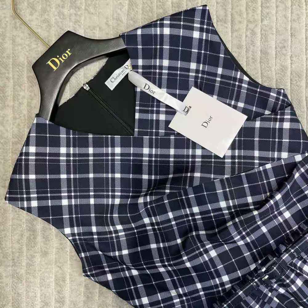 Dior Women Short Wrap-Over Dress Navy Blue Check’n’Dior Pop Wool Twill - image 5