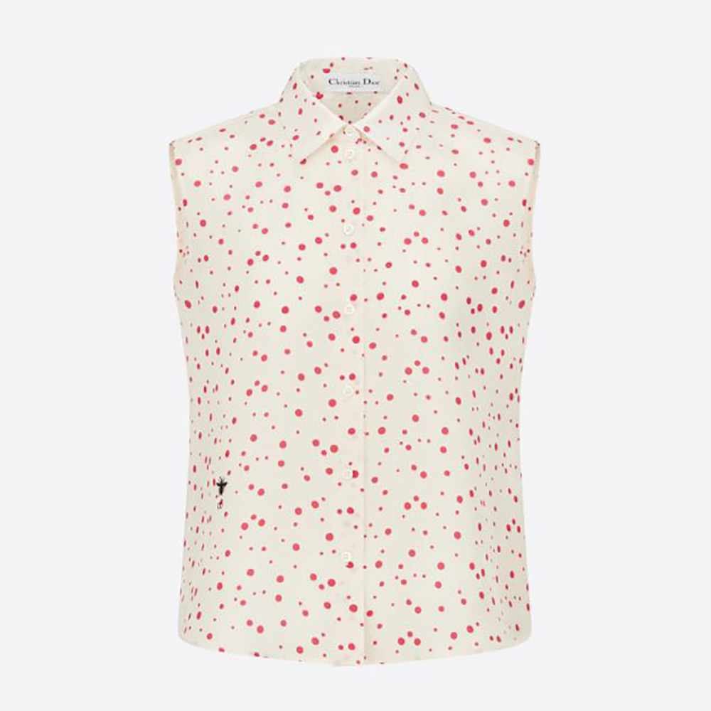 Front view of Dior Women Sleeveless Blouse Ecru Habotai Silk