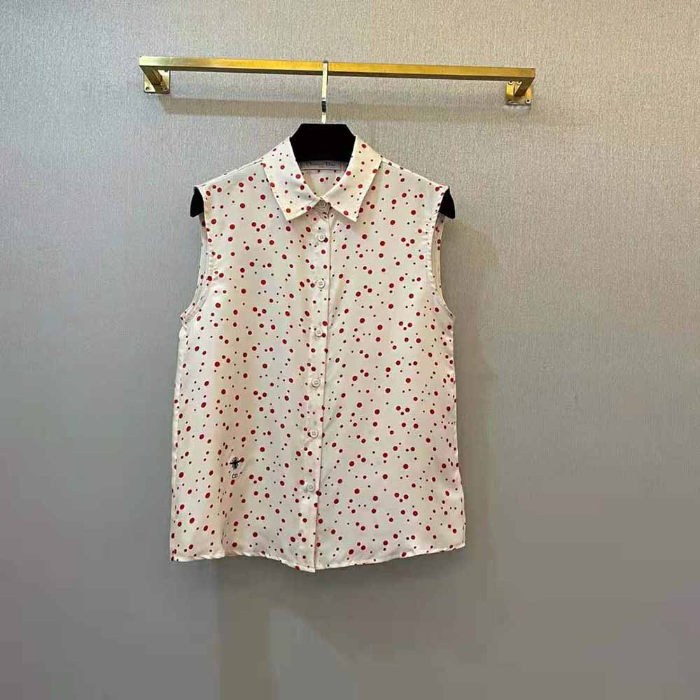 Close-up of raspberry pop dots on Dior Women Sleeveless Blouse