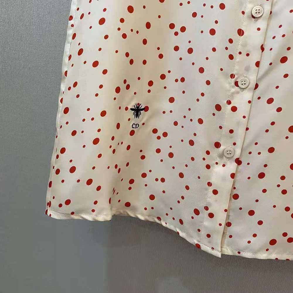 Dior Women Sleeveless Blouse Ecru Habotai Silk with Raspberry Pop Dots - image 6