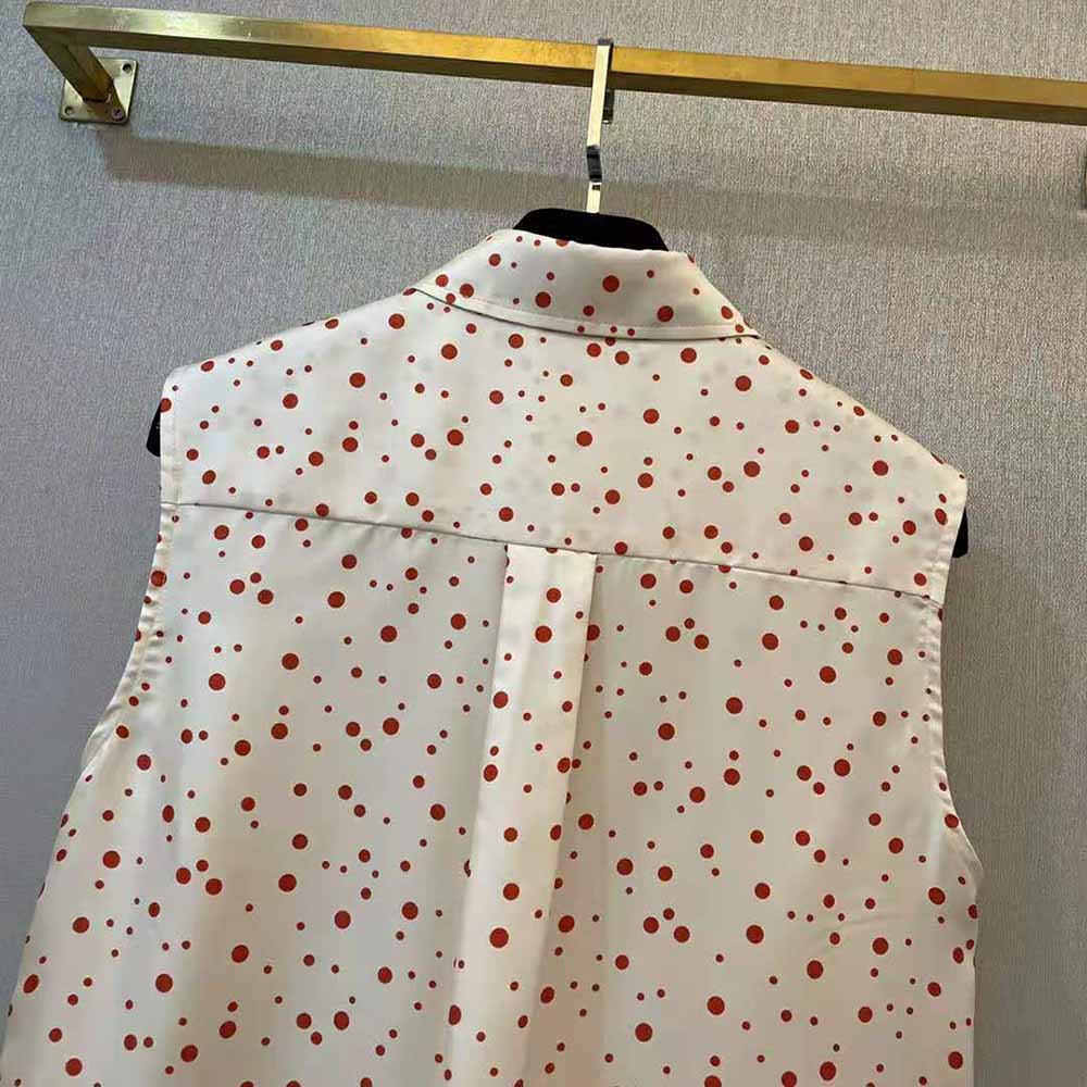 Dior Women Sleeveless Blouse Ecru Habotai Silk with Raspberry Pop Dots - image 5
