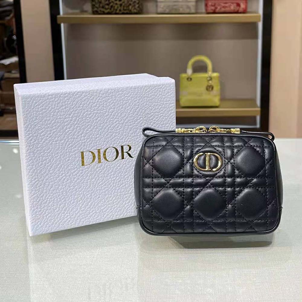 Close-up on black Cannage lambskin texture and silver zipper detail