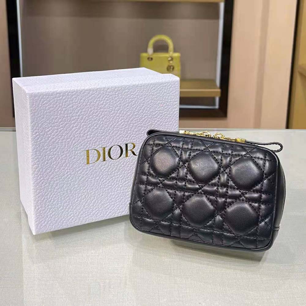 Dior Women Small Dior Caro Zipped Pouch Black Cannage Lambskin - image 4