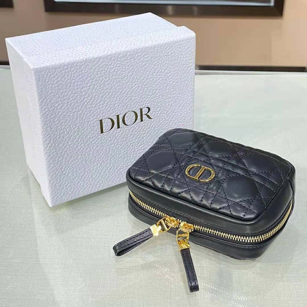 Dior Women Small Dior Caro Zipped Pouch Black Cannage Lambskin - image 5