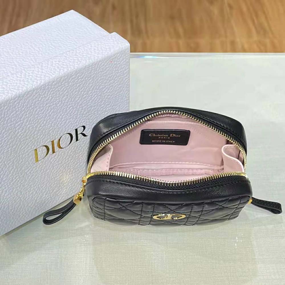Dior Women Small Dior Caro Zipped Pouch Black Cannage Lambskin - image 6