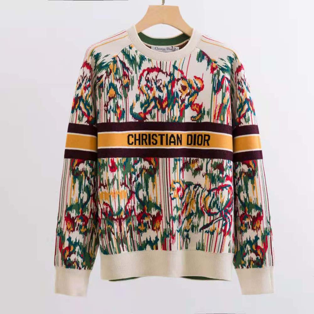 Close-up of Dior Women Sweater Toile de Jouy motif and fabric texture detail
