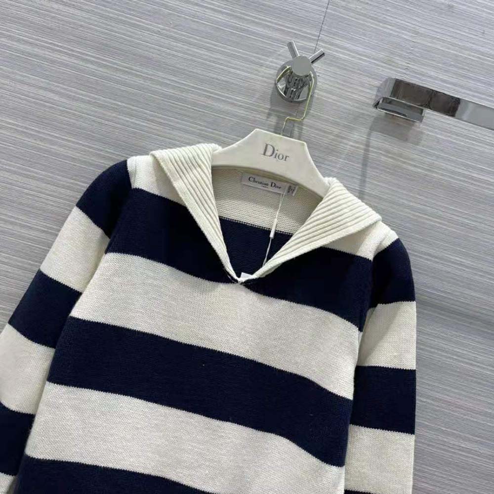 Dior Women Sweater Navy Blue and Ecru Dior Marinière Wool and Cashmere Knit - image 4