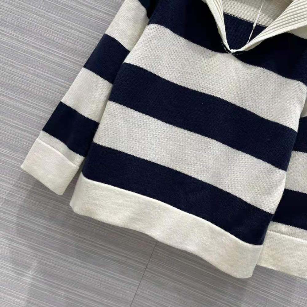 Dior Women Sweater Navy Blue and Ecru Dior Marinière Wool and Cashmere Knit - image 7