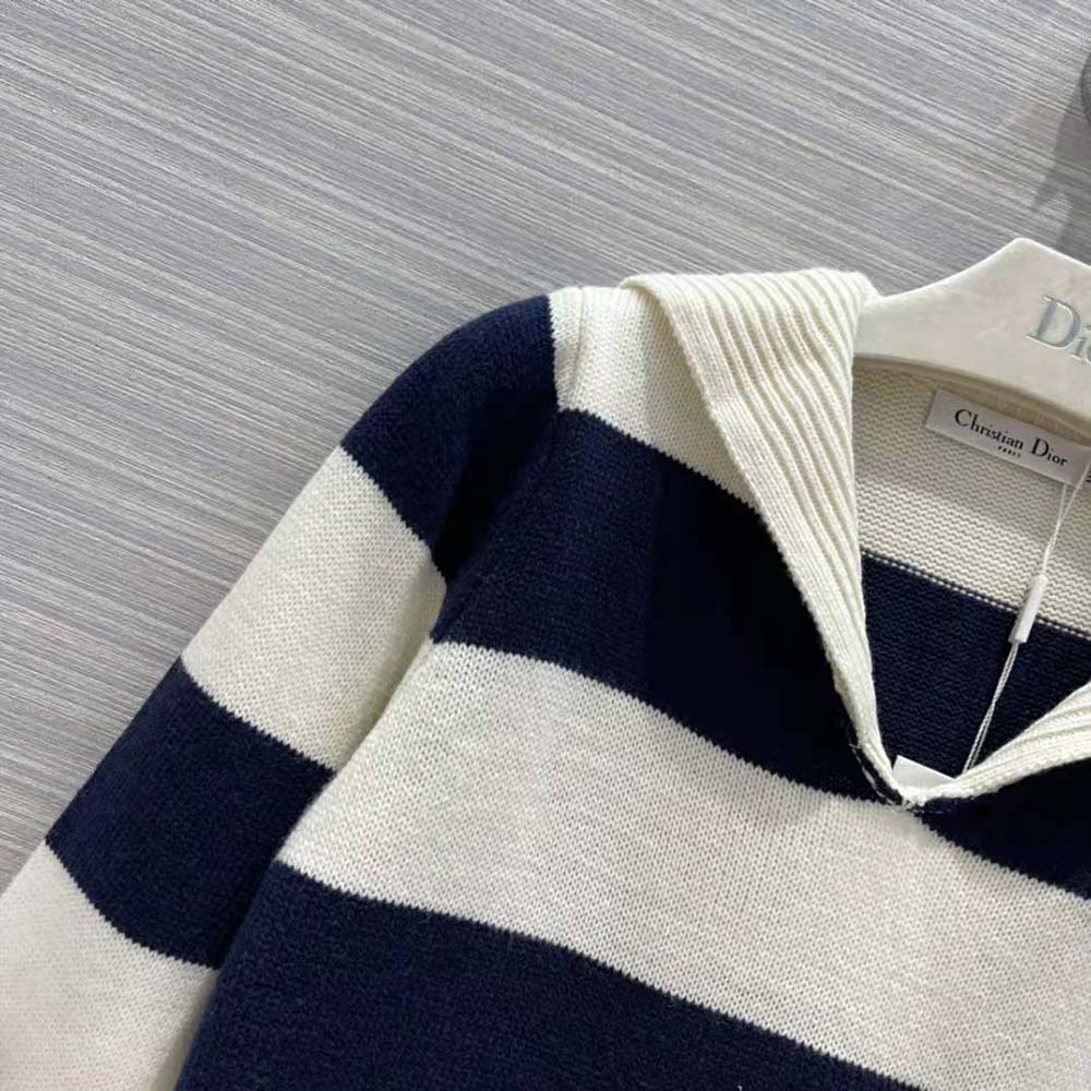 Dior Women Sweater Navy Blue and Ecru Dior Marinière Wool and Cashmere Knit - image 6