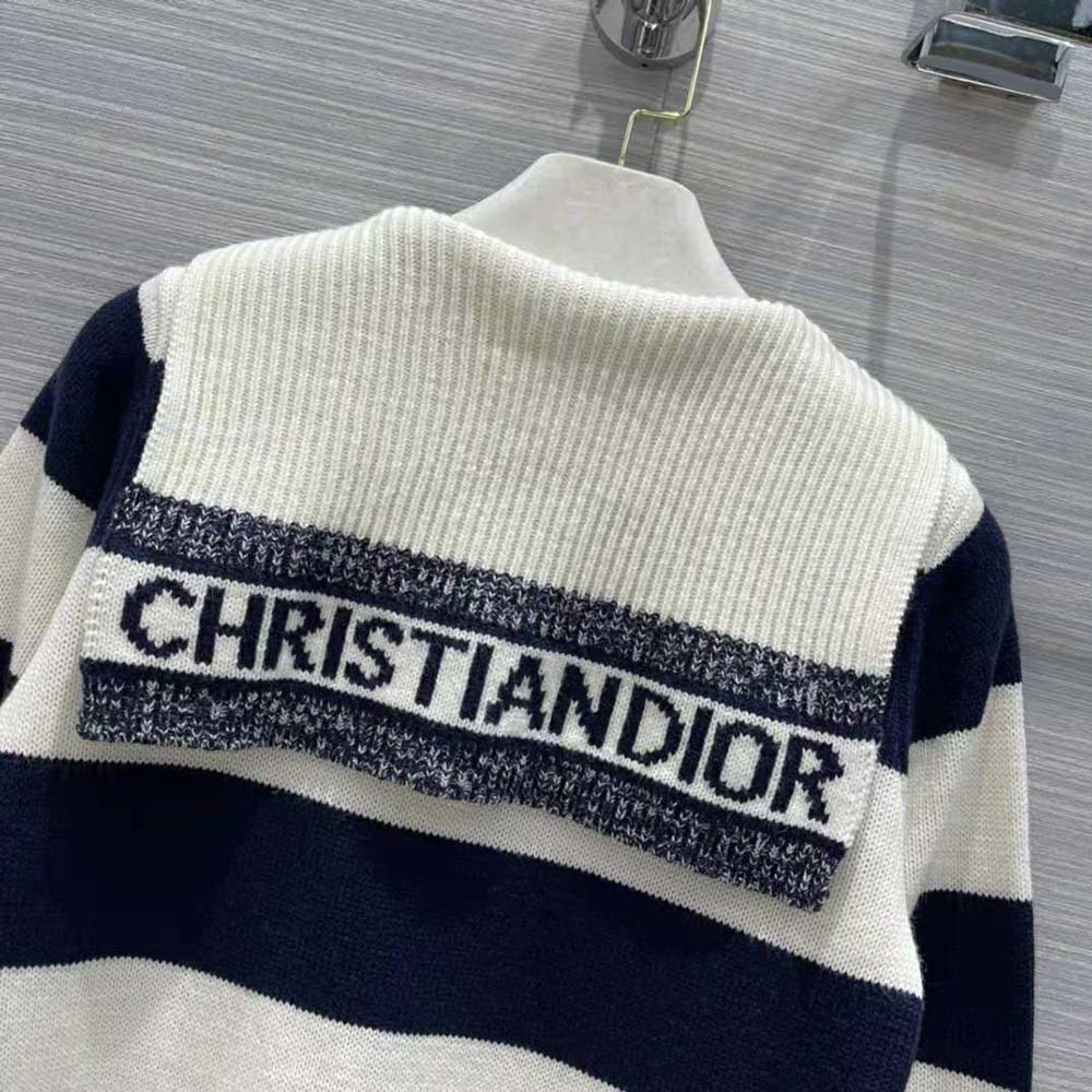 Dior Women Sweater Navy Blue and Ecru Dior Marinière Wool and Cashmere Knit - image 5