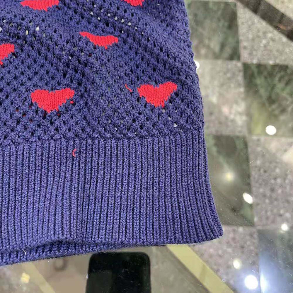 Dior Women Sweater Navy Blue and Red Hearts I Love Paris Cotton Knit - image 8