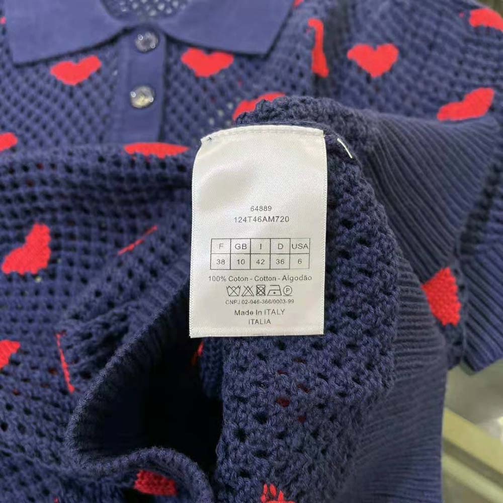Dior Women Sweater Navy Blue and Red Hearts I Love Paris Cotton Knit - image 11