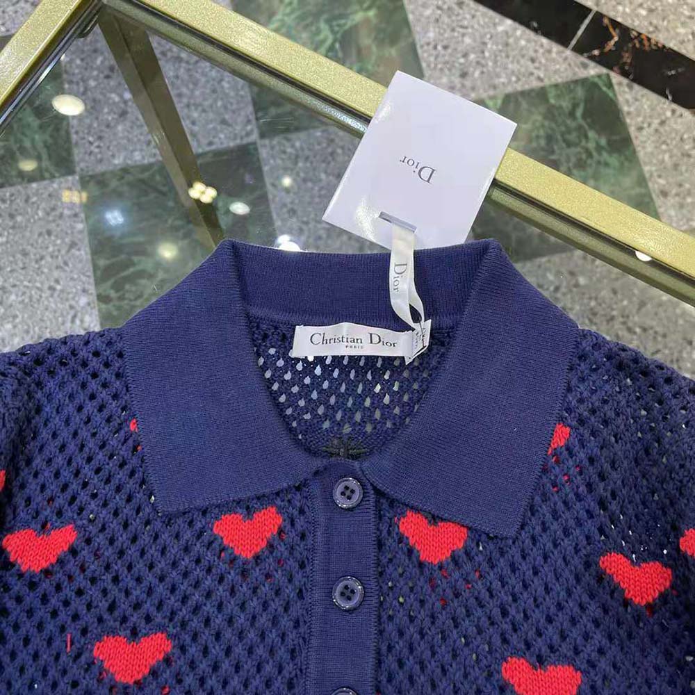Dior Women Sweater Navy Blue and Red Hearts I Love Paris Cotton Knit - image 6