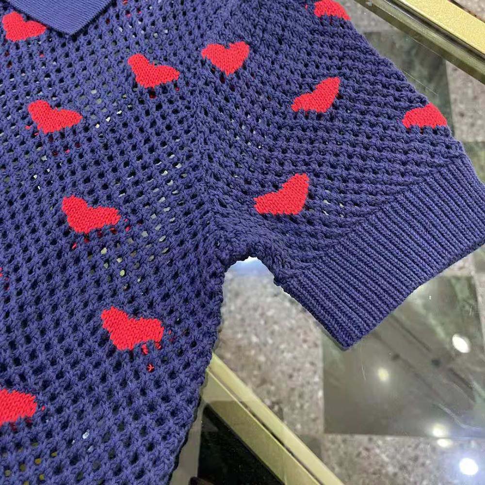 Dior Women Sweater Navy Blue and Red Hearts I Love Paris Cotton Knit - image 10