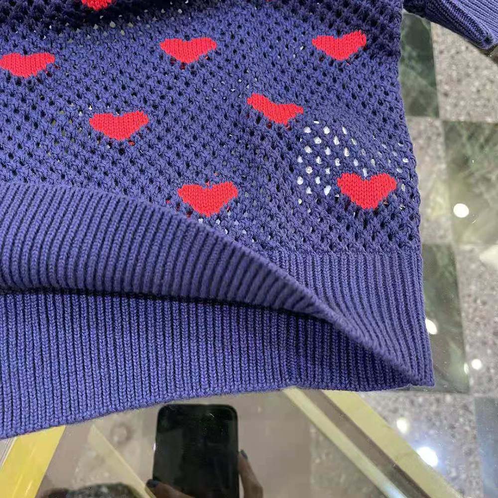 Dior Women Sweater Navy Blue and Red Hearts I Love Paris Cotton Knit - image 9
