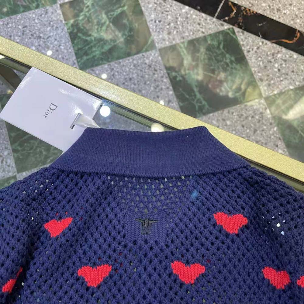 Dior Women Sweater Navy Blue and Red Hearts I Love Paris Cotton Knit - image 7