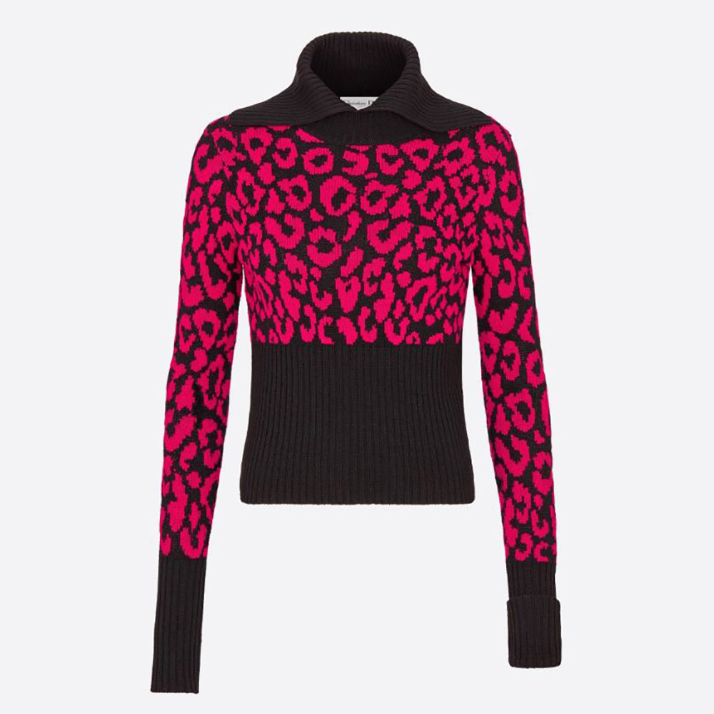 Front view of Dior Women Sweater Raspberry and Black Pop Mizza Cashmere