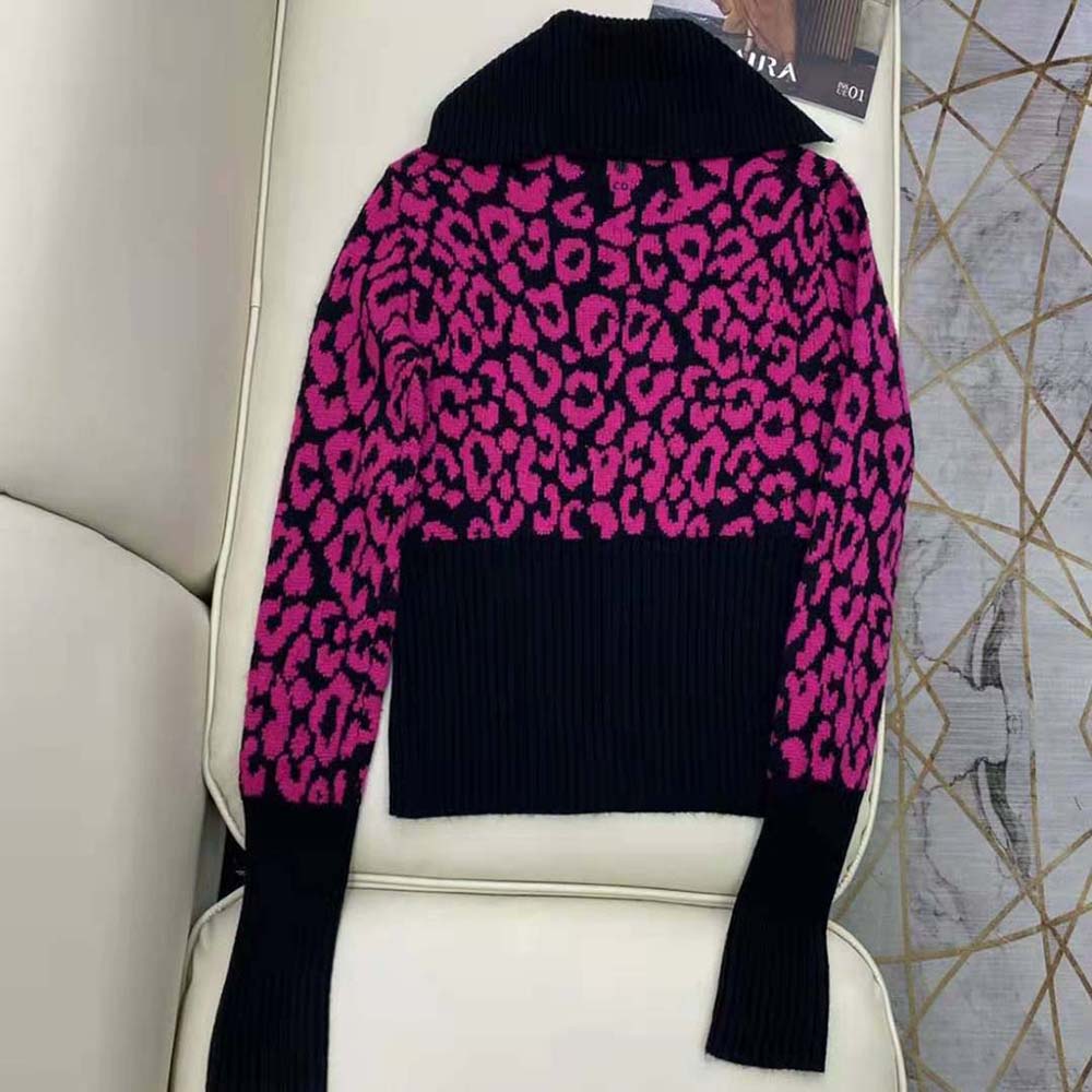 Side angle of Dior Women Sweater Raspberry and Black Pop Mizza Cashmere fit