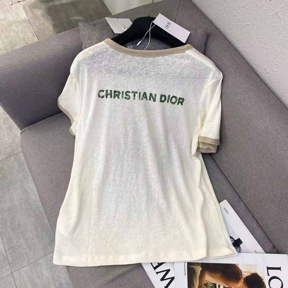 Side angle showing relaxed fit of Dior Women T-Shirt Ecru Princess and Dragon