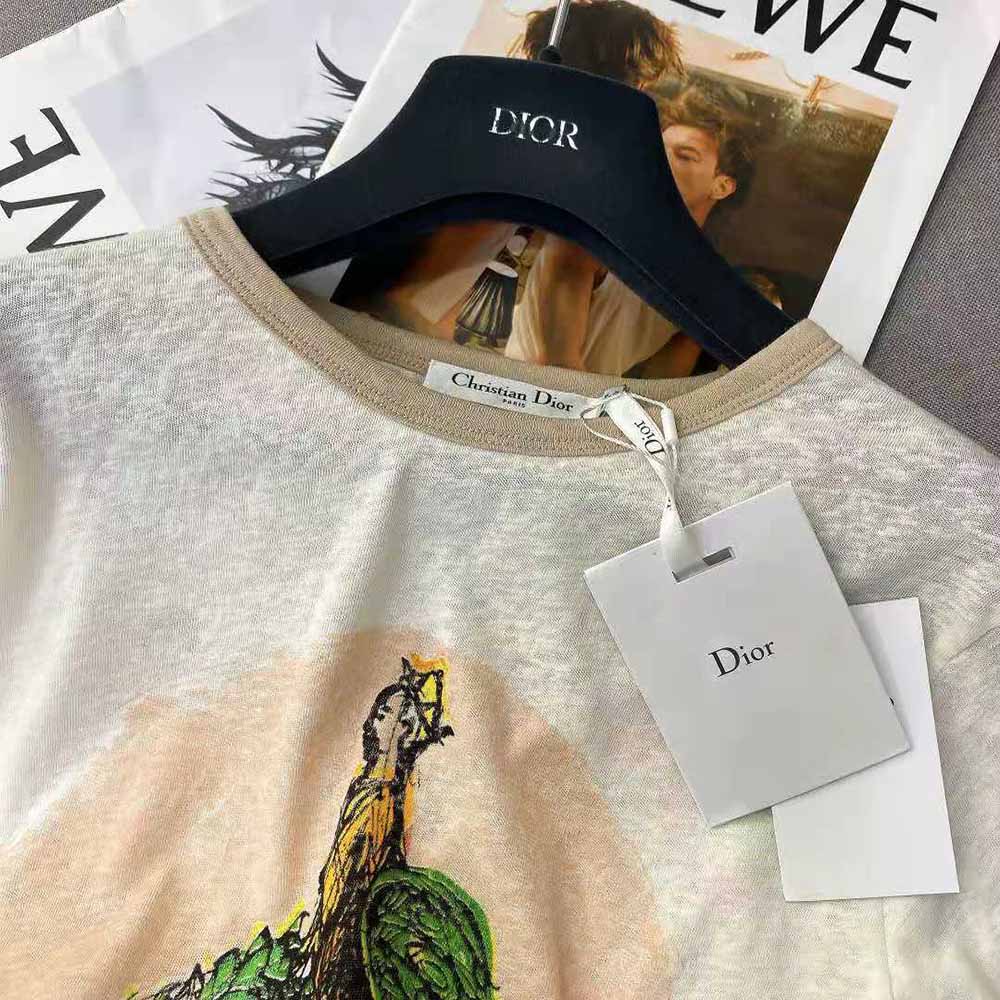 Dior Women T-Shirt Ecru Princess and Dragon Cotton Jersey and Linen - image 4
