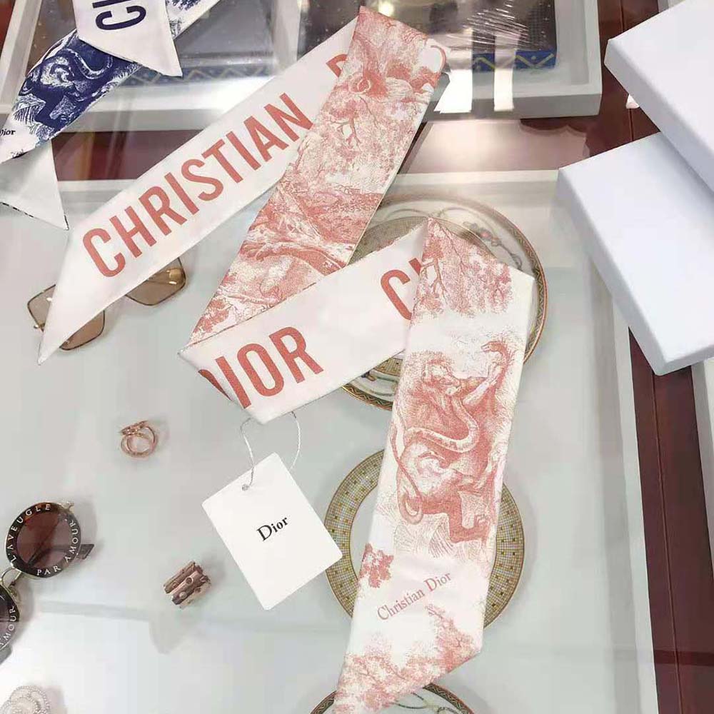 Styled look with Dior Women Toile DE Jouy Mitzah Scarf tied on wrist